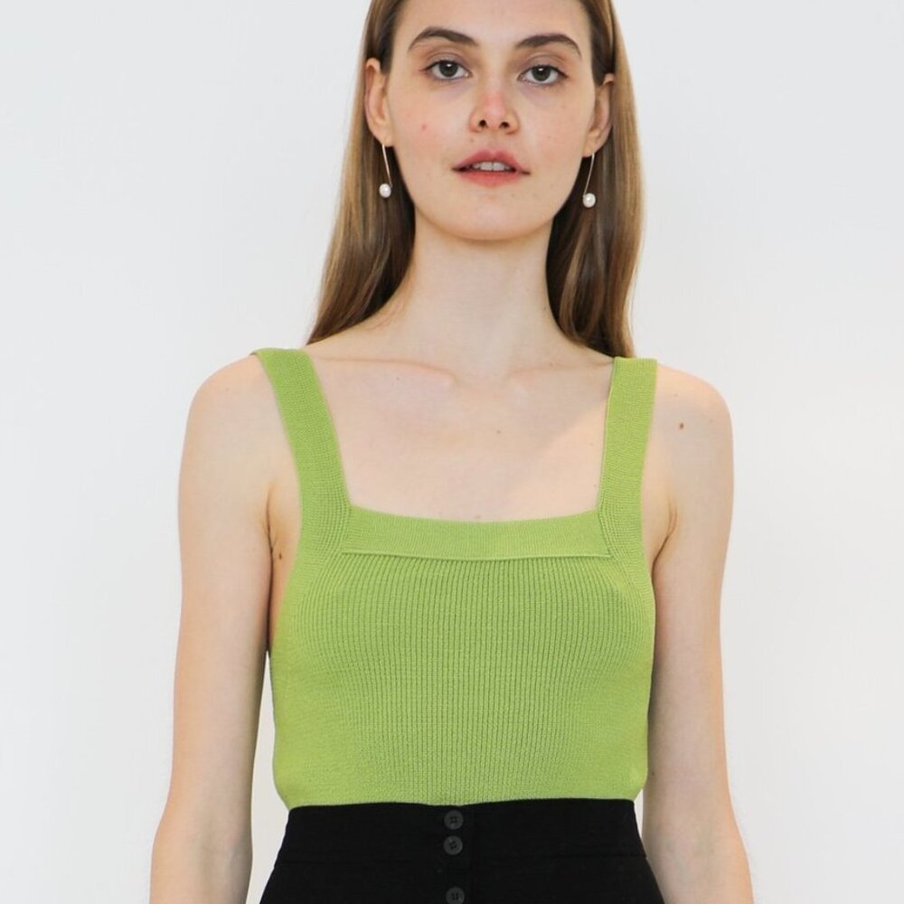Mijeong Park Green Ribbed Knit Tank Top Size M